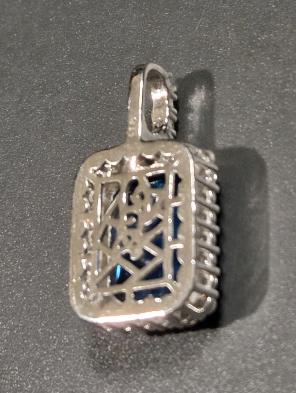 Iced Out Solid 925 Sterling Silver Natural Blue Sapphire & Moissanite Pendant - Picture 8 of 12